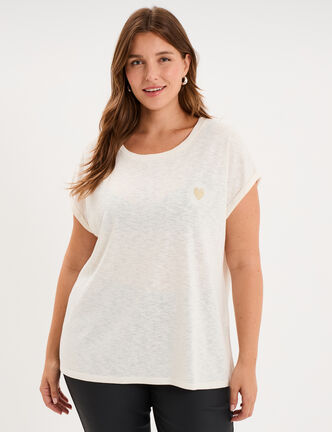 T-shirt droit manches courtes col rond ecru femme grande taille