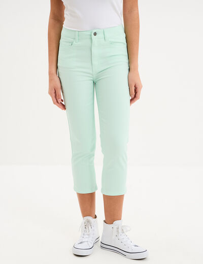 Pantacourt slim twill 5 poches vert clair femme