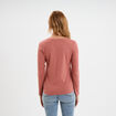 T-shirt col en V manches longues coton vieux rose femme