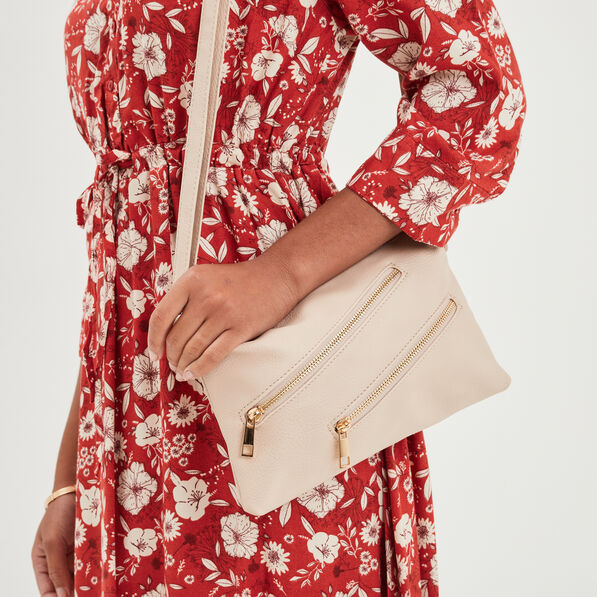 Sac en bandoulière détails zippés ivoire femme