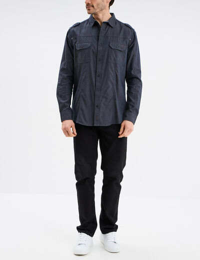 Chemise droite 2 poches manches longues bleu foncé homme