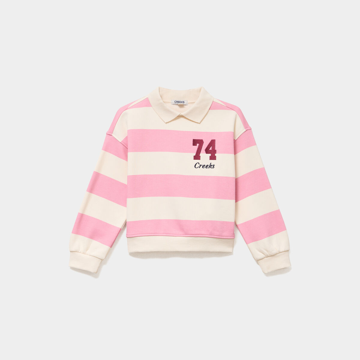 Sweat col chemise manches longues rose fille