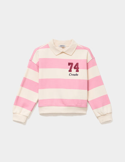 Sweat col chemise manches longues rose fille