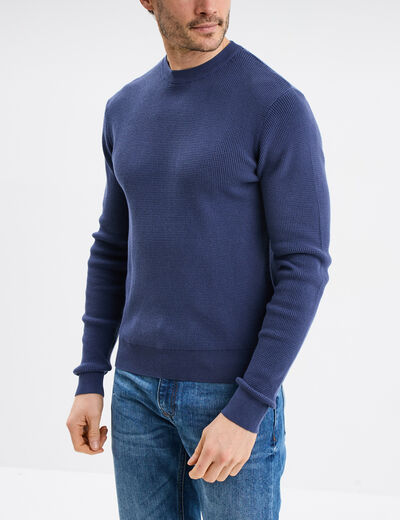 Pull avec col rond à relief bleu foncé homme