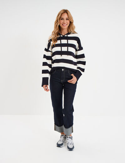 Pull à capuche manches longues bleu marine femme