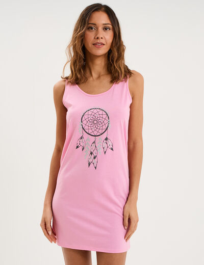 Chemise de nuit sans manches coton rose femme