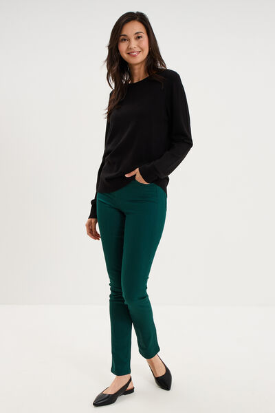Pantalon slim stretch vert fonc&eacute; femme