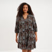 Robe courte col tunisien manches 3/4 noir femme grande taille