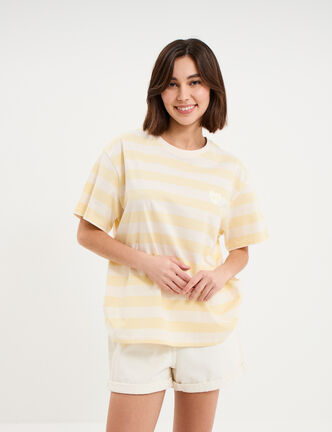 T-shirt droit &agrave; manches courtes coton jaune citron femme
