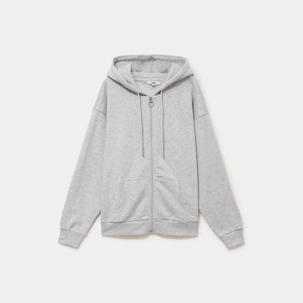 Sweat zipp&eacute; &agrave; capuche gris clair femme