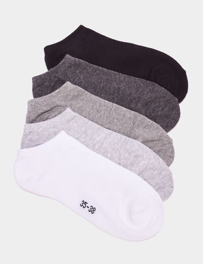 Lot 5 paires chaussettes invisibles gris mixte