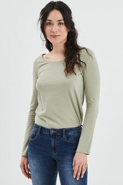 T-shirt manches longues vert kaki femme