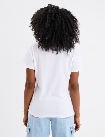 T-shirt col rond manches courtes Stitch blanc femme
