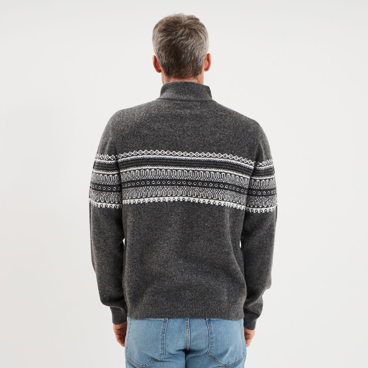 Pull camionneur jacquard manches longues gris fonc&eacute; homme