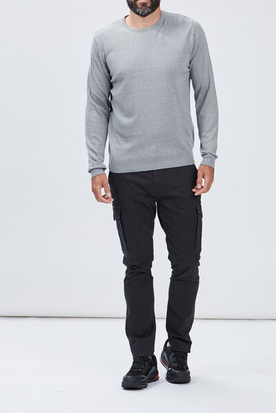 Pull droit col rond gris homme