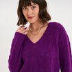 Pull col V ajour&eacute; manches longues violet fonc&eacute; femme