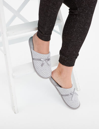 Chaussons mules petits coeurs gris femme
