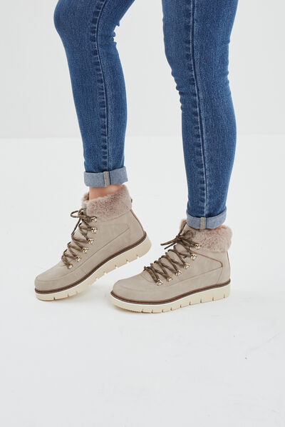 Bottines fourrées à lacets Trappeur taupe femme