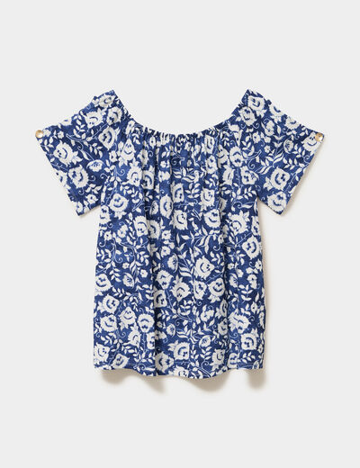 T-shirt gaufr&eacute; avec manches &agrave; noeuds bleu marine femme grande taille
