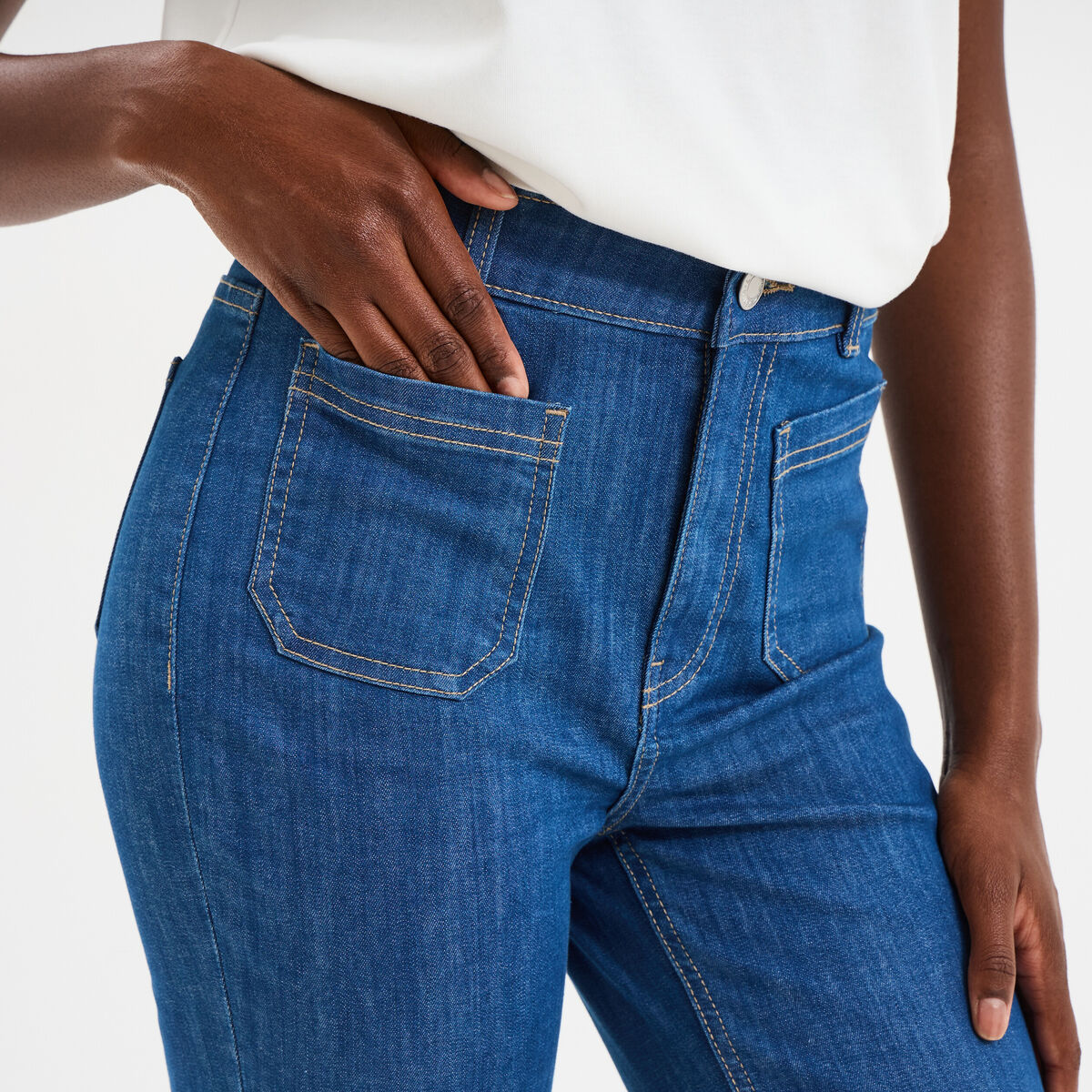 Jeans bootcut poches plaquées denim baby bleu femme