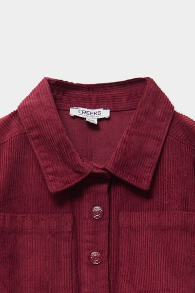 Robe courte effet velours c&ocirc;tel&eacute; coton bordeaux fille