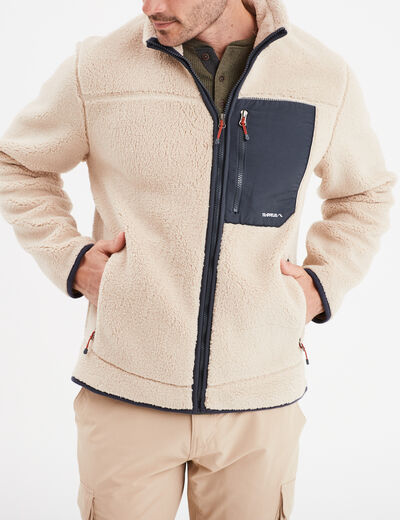 Veste effet sherpa zipp&eacute;e 3 poches beige homme