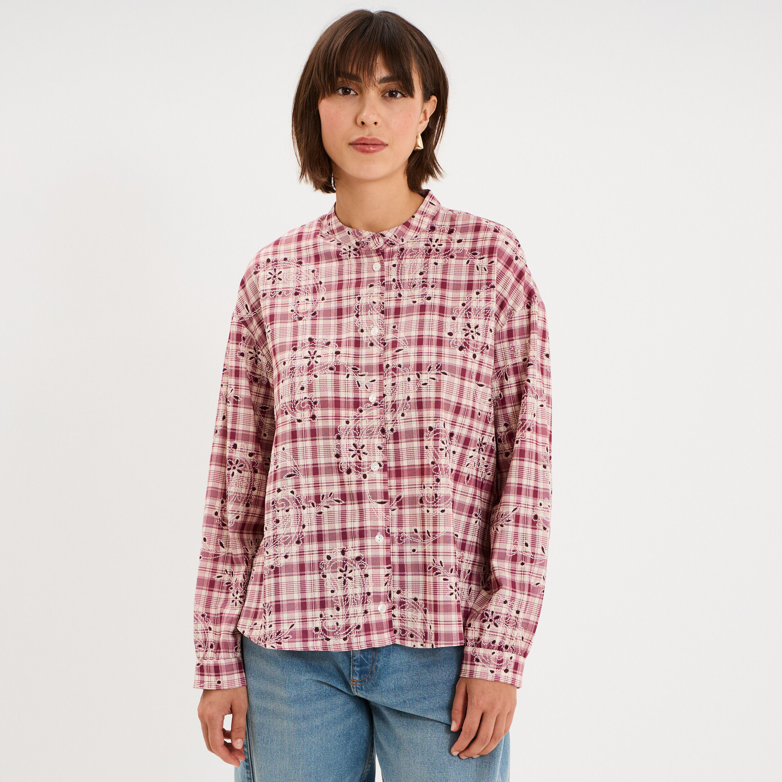 Chemise brodée manches longues bordeaux femme CREEKS