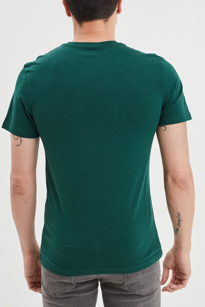 T-shirt droit en coton manches courtes vert fonc&eacute; homme