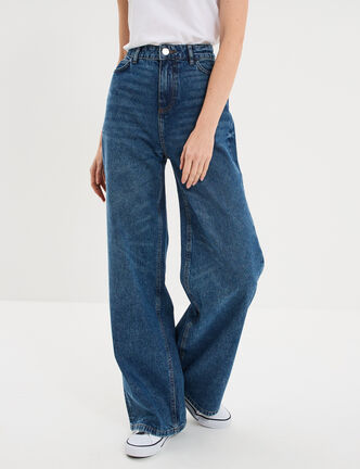 Jean large taille haute coton denim stone femme