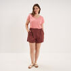 T-shirt effet chin&eacute; col en V avec poche rose vif femme grande taille