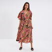 Robe longue col en V taille élastiquée multicolore femme