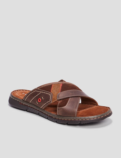Mules en cuir marron homme