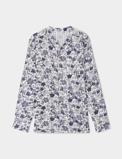 Chemise manches longues col mao ecru femme