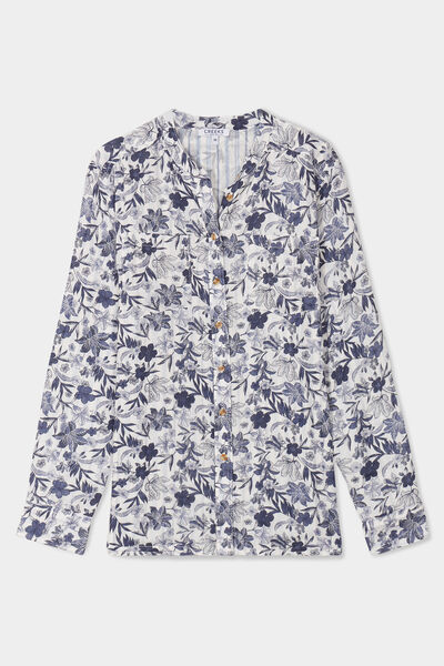 Chemise manches longues col mao ecru femme