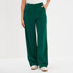 Pantalon large fluide taille élastiquée vert foncé femme