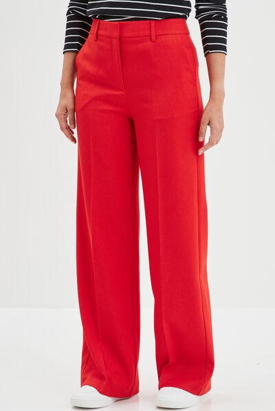 Pantalon cigarette jambe large à pinces rouge femme
