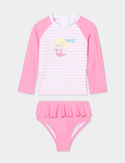 Ensemble de bain t-shirt et culotte rose bébé fille