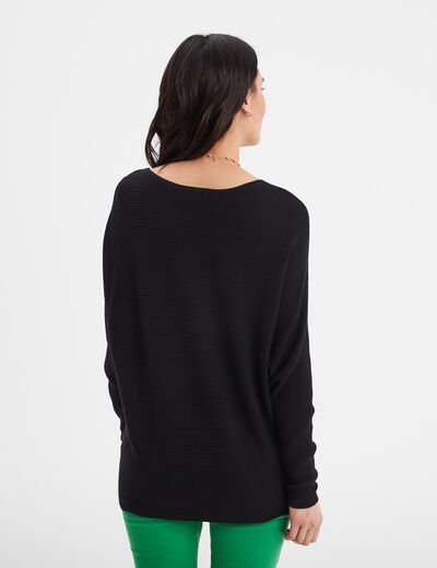 Pull col bateau manches longues noir femme