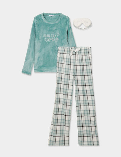 Ensemble pyjama effet polaire 3 pièces vert femme