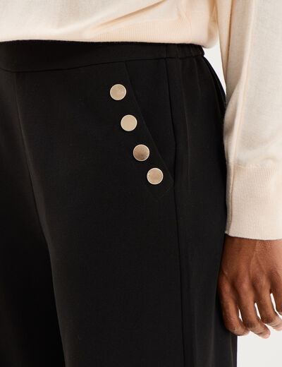 Pantalon &agrave; ponts flare effet cr&ecirc;pe noir femme