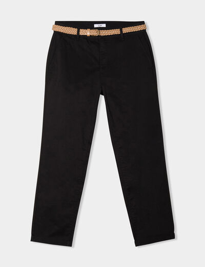 Pantalon chino 7/8ème ceinture tressée noir femme