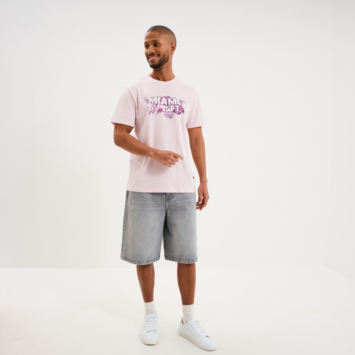 T-shirt col rond manches courtes coton rose clair homme