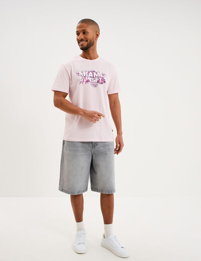 T-shirt col rond manches courtes coton rose clair homme