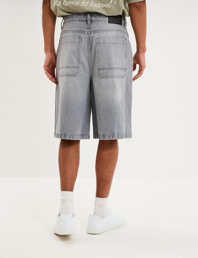 Short bermuda en jean large coton denim gris clair homme