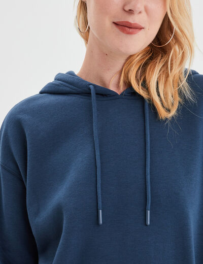 Sweat hoodie molleton à capuche bleu marine femme