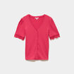 Blouse manches courtes col V dentelle rose cerise femme