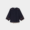 Blouse brod&eacute;e oversize manches 3/4 bleu fonc&eacute; femme