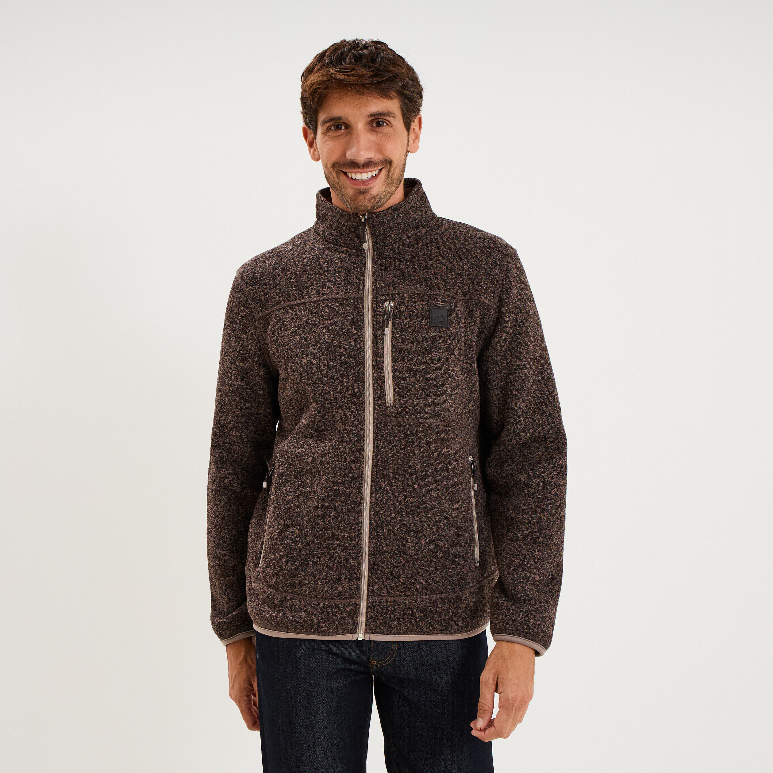 Gilet manches longues col montant marron chocolat homme TRAPPEUR