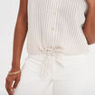 Blouse nouée ajustée manches courtes beige femme