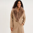 Manteau col fausse fourrure amovible taupe femme